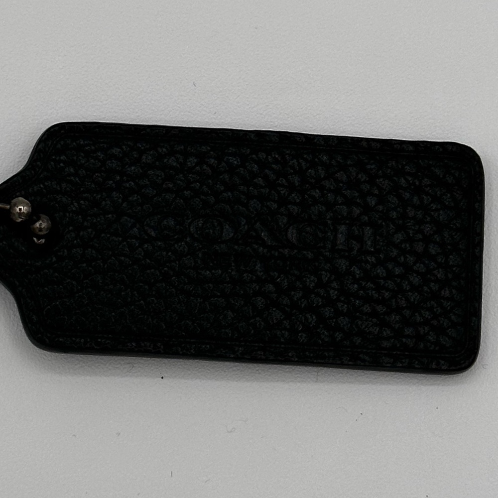 Coach black, leather purse tag or key fob